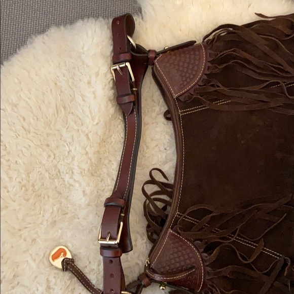 Dooney & Burke Chocolate Suede Fringe Bag - Picture 3 of 9